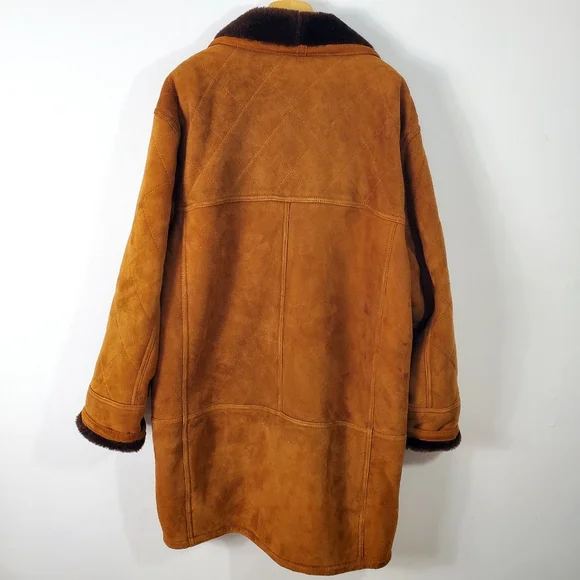 Vintage 70s Women's Tan Leather Shearling Coat - Picture 4 of 12